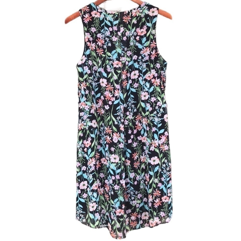 Emma & Michele Floral Ruffle Front Sleeveless Dress Black Medium - Picture 4 of 12